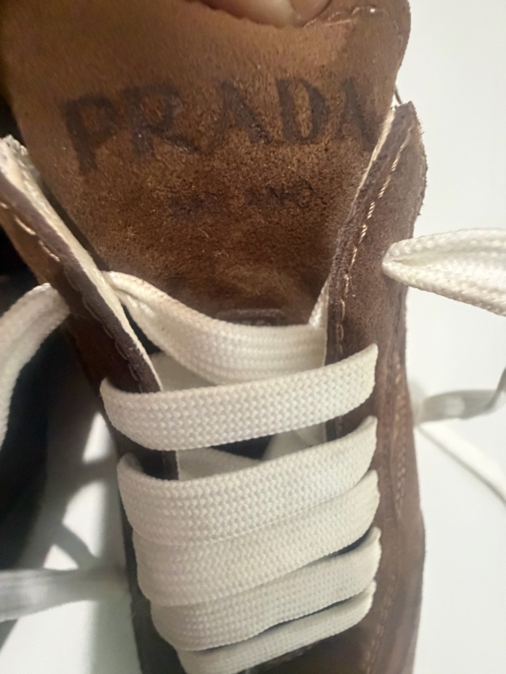 Prada Brown Suede women’s Sneakers with White Laces - Picture 9 of 13